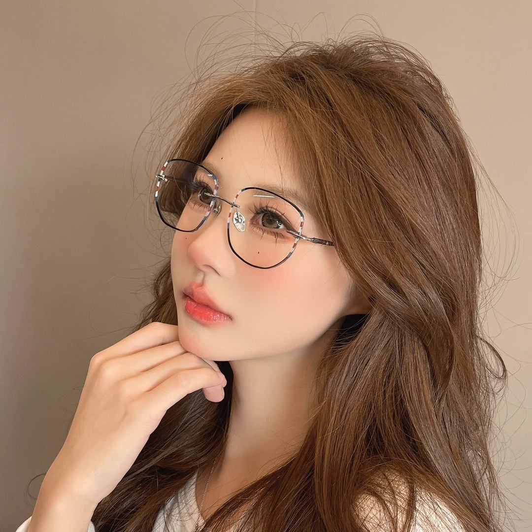 国风纯钛珐琅彩无框眼镜（色板：水手）设计师手作复古百搭时尚椭圆