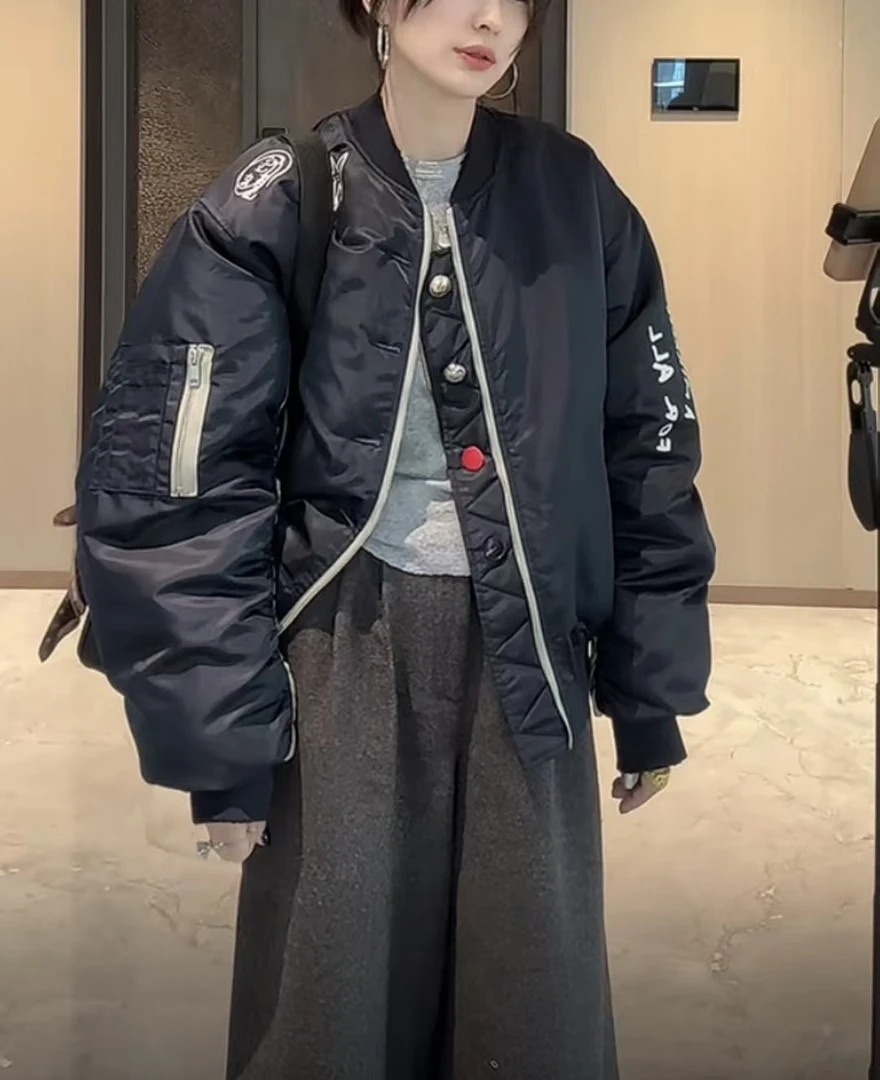 欧洲2024夹克小个子新款美式单排复古棒球棉服设计休闲外套