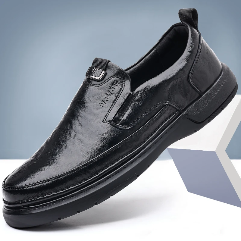 2024四季可穿男士商务休闲潮流皮鞋轻便透气一脚蹬百搭软底驾车鞋