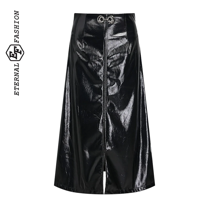 EF法式复古皮裙气质显瘦时尚开叉半身裙女冬新款G1180141028