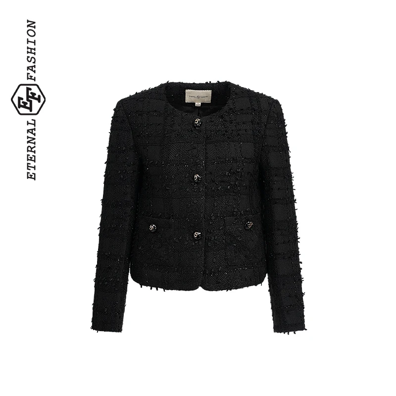 EF小香风外套女冬季新款黑色经典法式粗花呢短款1040041022