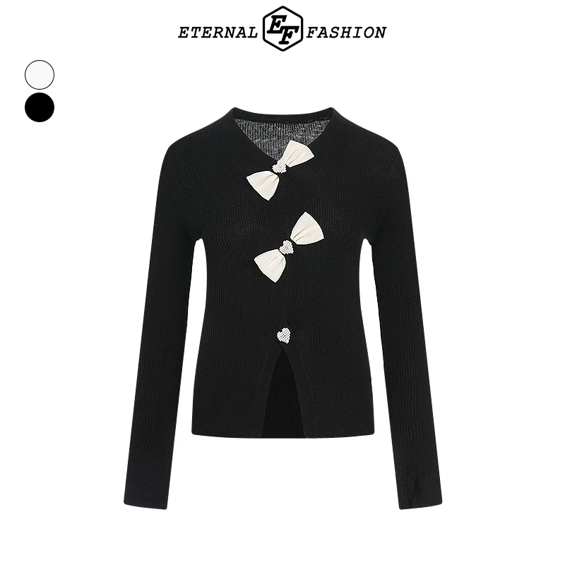 EFV领针织衫女秋冬新款时尚开叉修身显瘦短款上衣1050443006