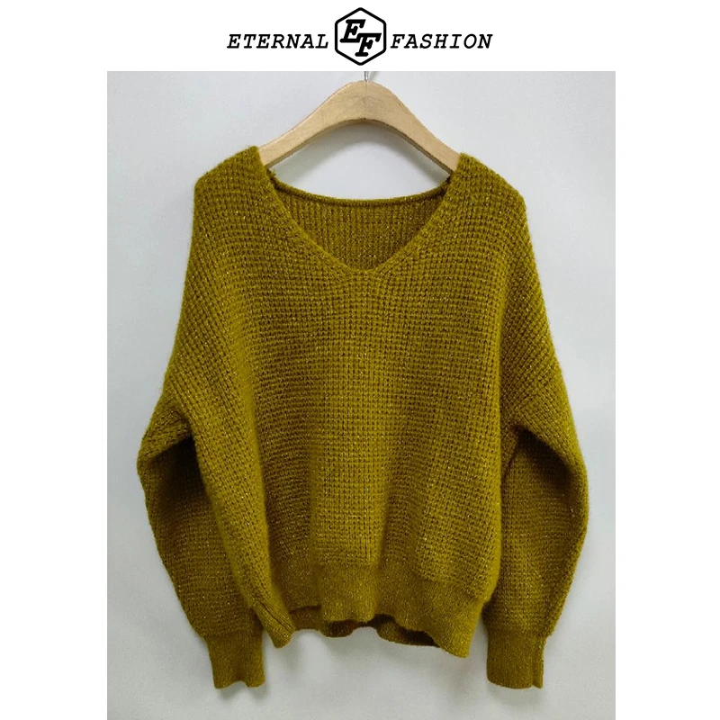 EF简约气质针织毛衣女冬装新款V领1050443023