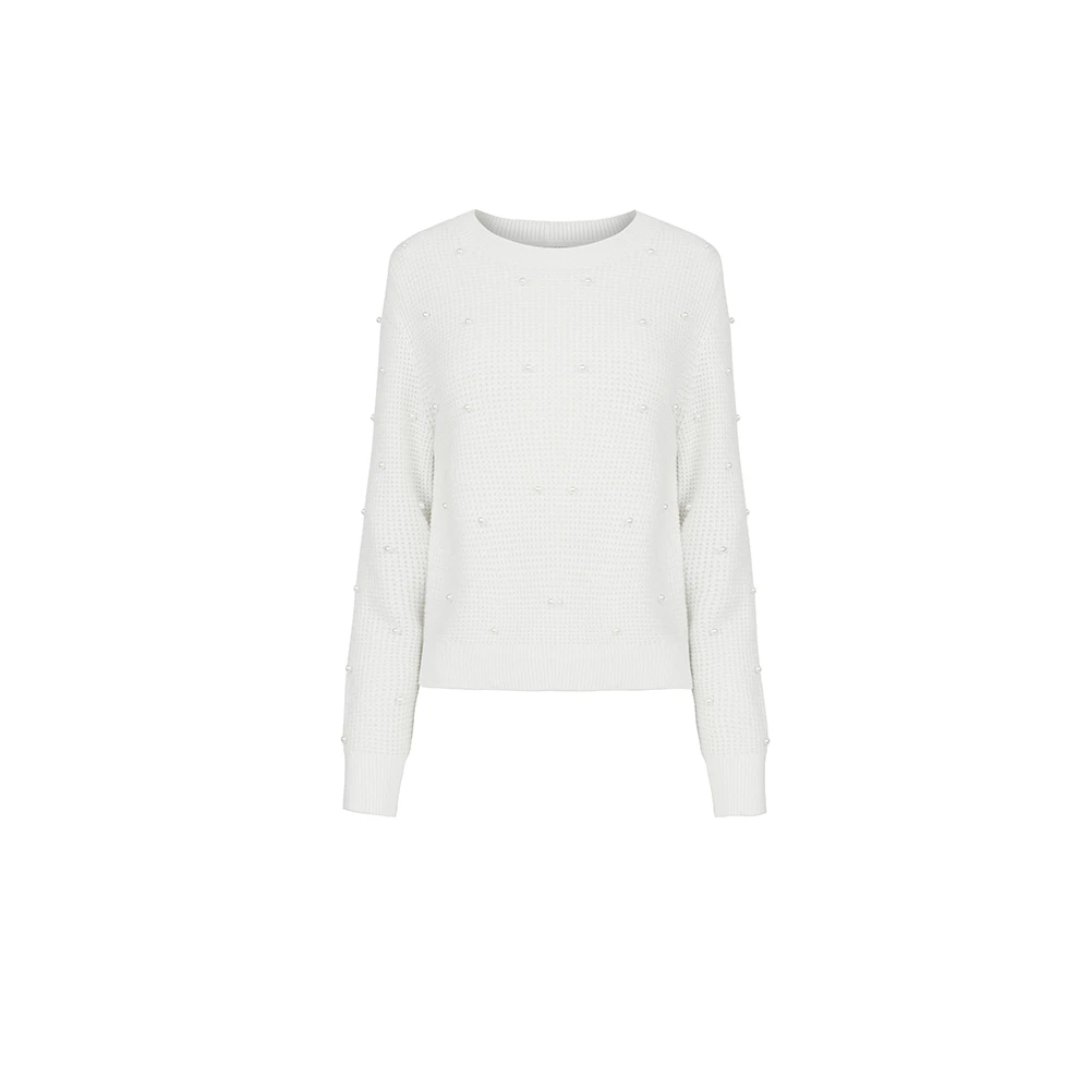 S·DEER圣迪奥春秋季时尚轻奢休闲宽松气质百搭圆领女装白色针织衫