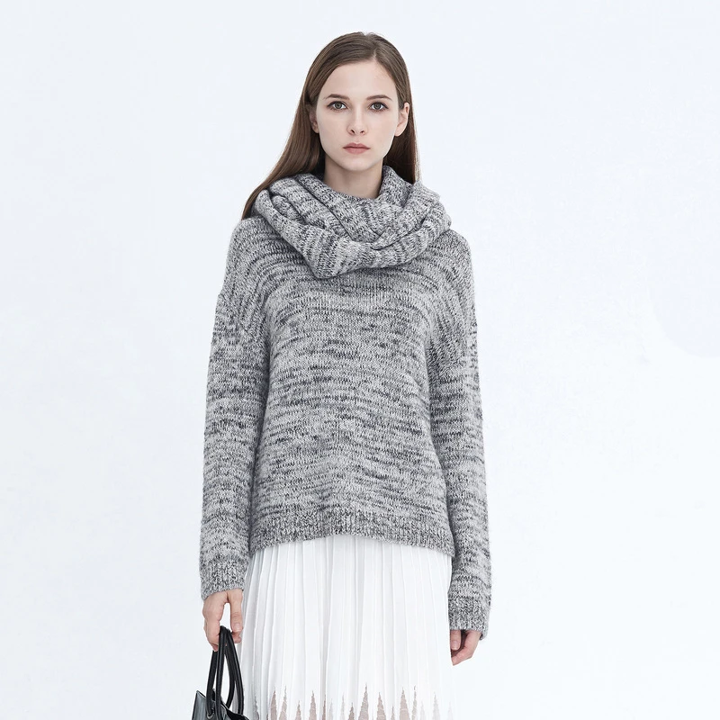 S·DEER圣迪奥女装秋冬季设计感时尚宽松休闲百搭灰色针织衫毛衣