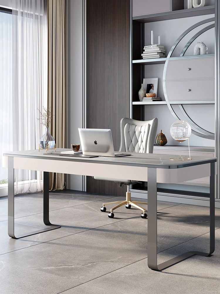 轻奢风岩板书桌椅组合现代简约家用卧房写字台意式极简电脑办公桌