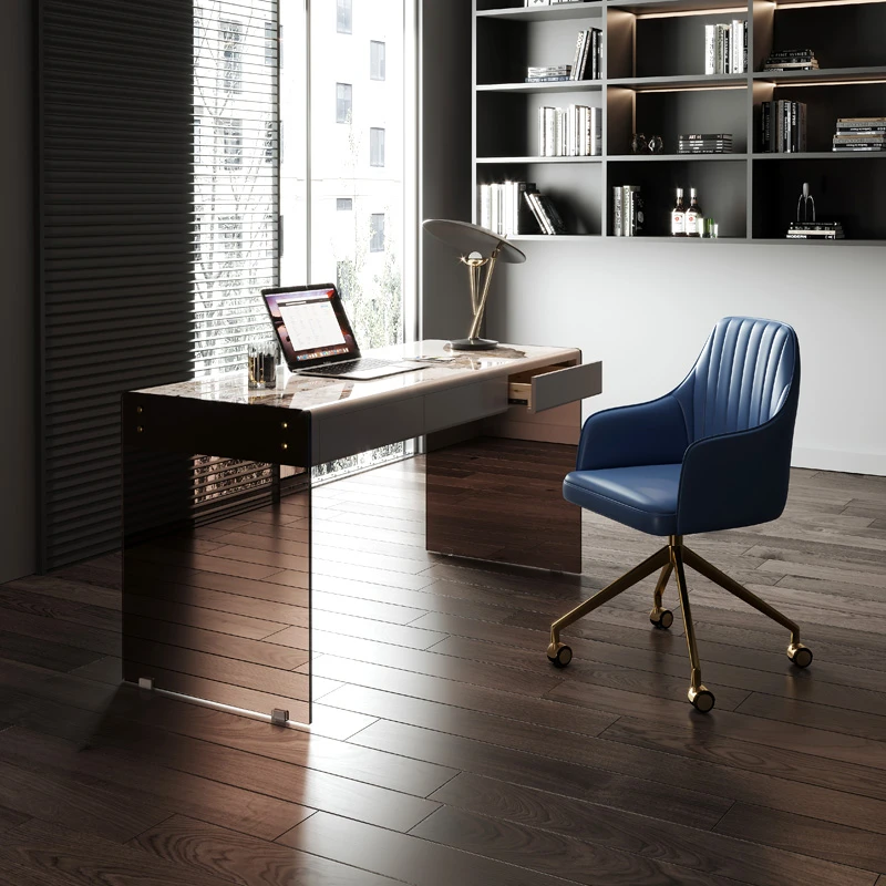 意式极简书桌现代简约小户型卧室家用办公桌设计师岩板玻璃书房