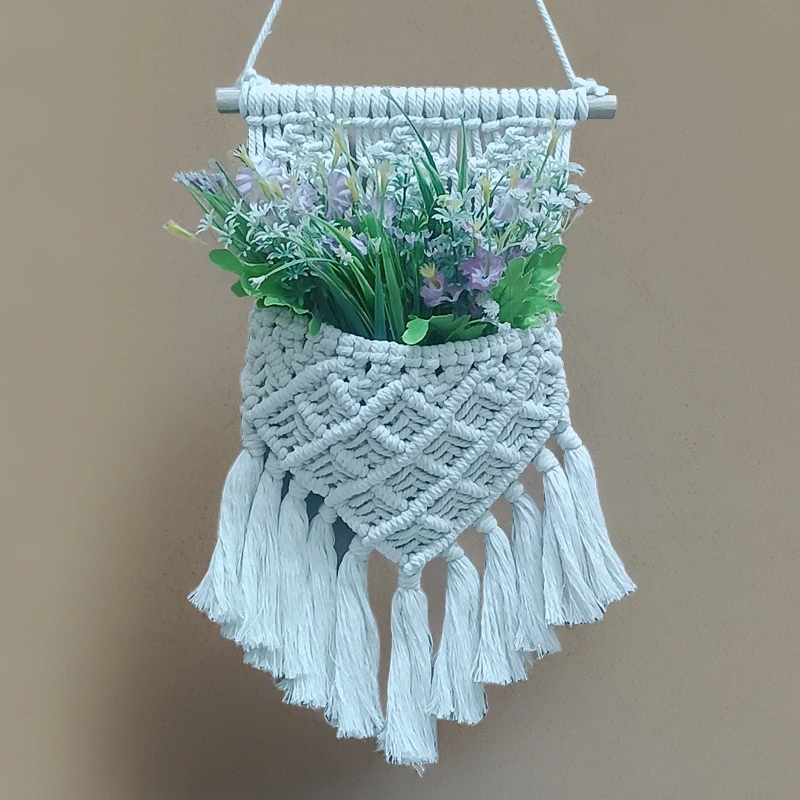 手工编织挂毯北欧风墙壁装饰流苏网兜民宿 干花网兜 玄关收纳挂件