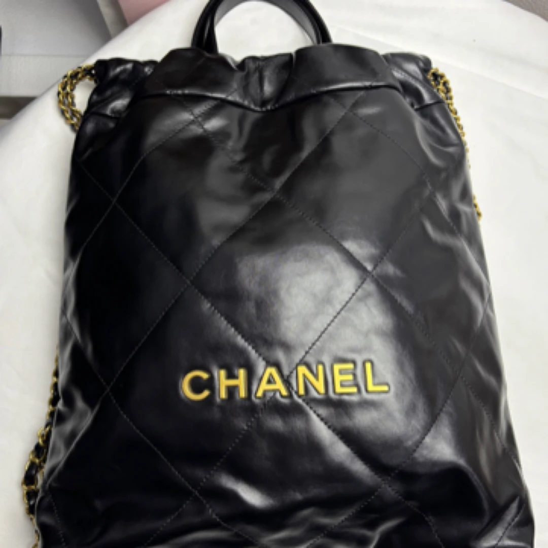 99新 Chanel/香奈儿 23P 黑金牛皮22bag双肩包