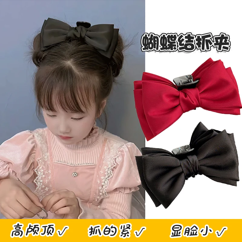 秋冬蝴蝶可爱头发夹双面公主黑色蝴蝶结抓夹小女孩发卡鲨鱼夹头饰