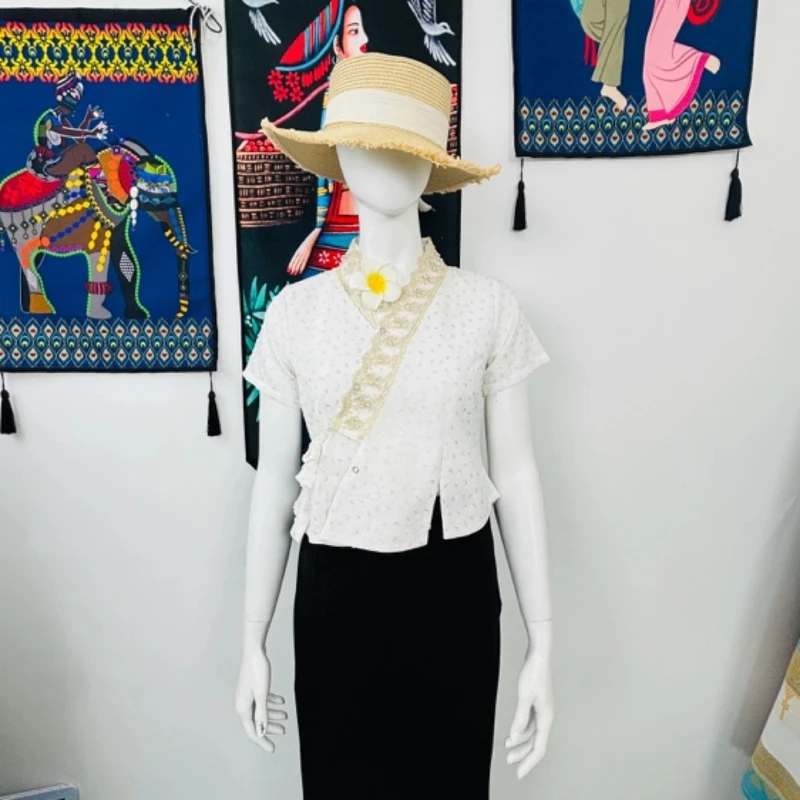 西双版纳傣族服装网红同款当季新品气质女装傣装棉质提花单件上衣