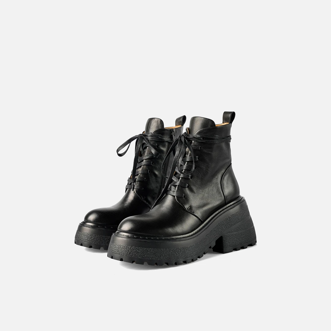 马丁靴女厚底真皮ins黑暗风细带松糕底春秋单靴高跟短靴7Y497