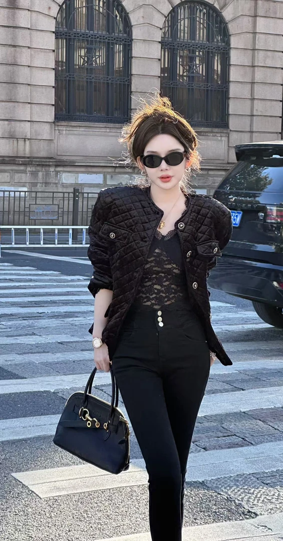 媛媛【多金女人】韩系时尚小香风菱形羽绒服女显瘦外套冬季#W0788