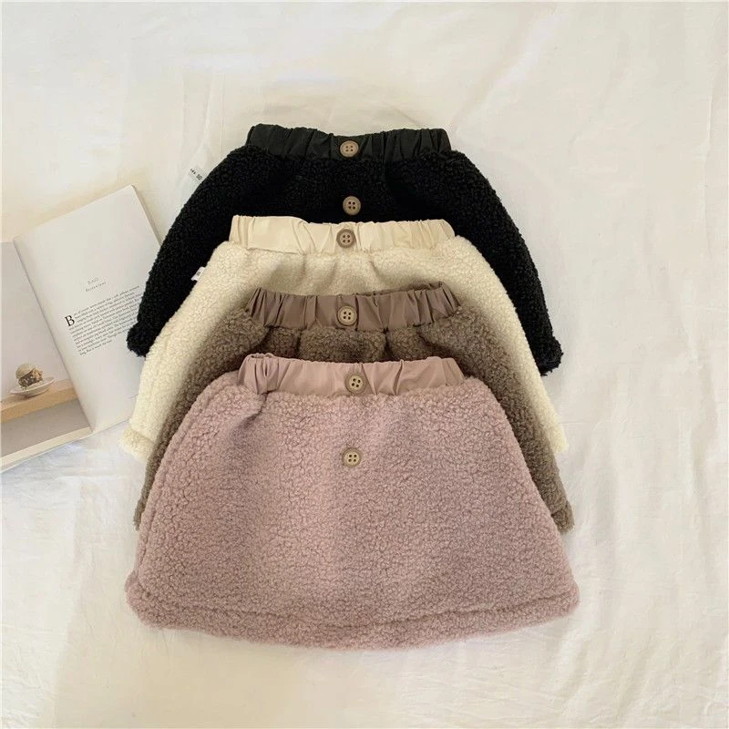 优选菟女童半身裙韩国童装女宝洋气裙子儿童秋冬时尚羊羔毛短裙加