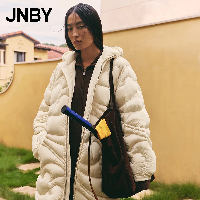 JNBY/江南布衣冬羽绒服中长外套海浪绗缝宽松连帽温暖5N0C13230
