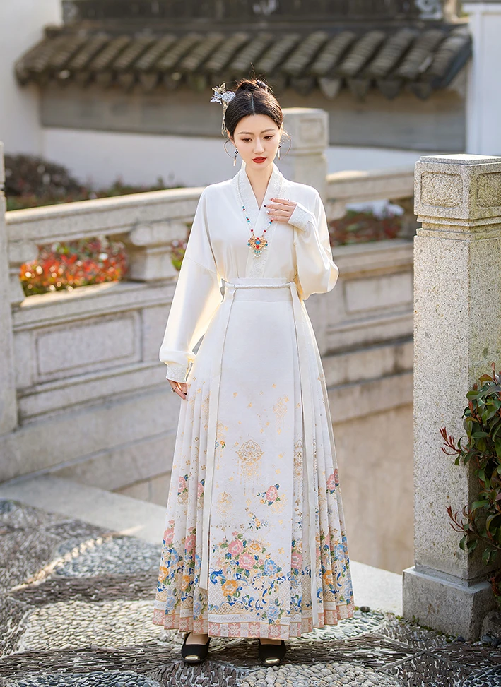 【陌上花开】马面裙织金仿妆花七对褶原创国风日常中式四季款