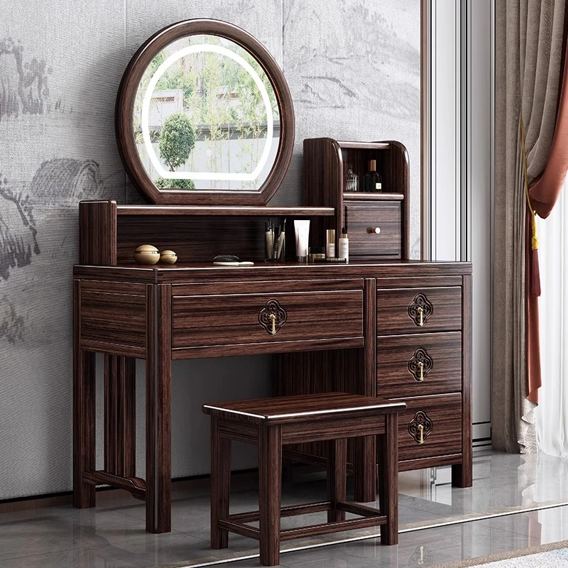 新中式乌金木实木梳妆台家用卧室化妆台一体现代简约带抽置物桌子