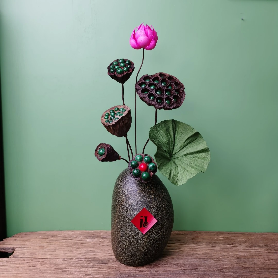 【蓮昇石記】054原创成品插花套装莲蓬荷花国风家居摆件送礼装饰