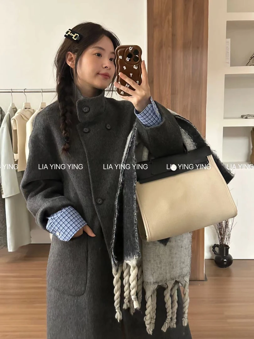 【酒熏肉桂】2024～韩风搭配～面料版型整体高级轻奢绵羊毛双面呢大衣