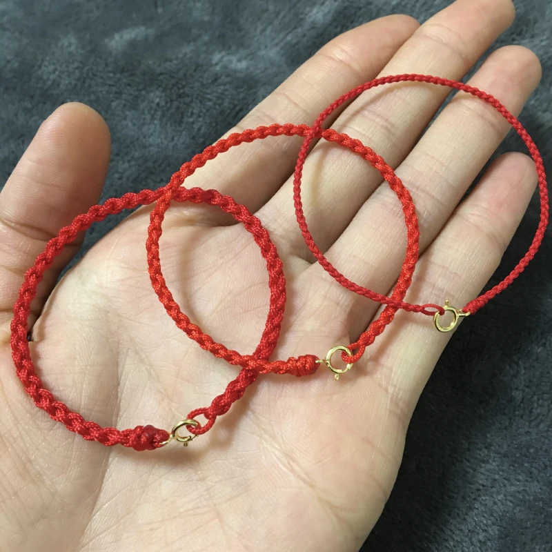 兔年情侣红绳黑绳手工编织diy手绳14k包金扣可穿珠男女手链绳子