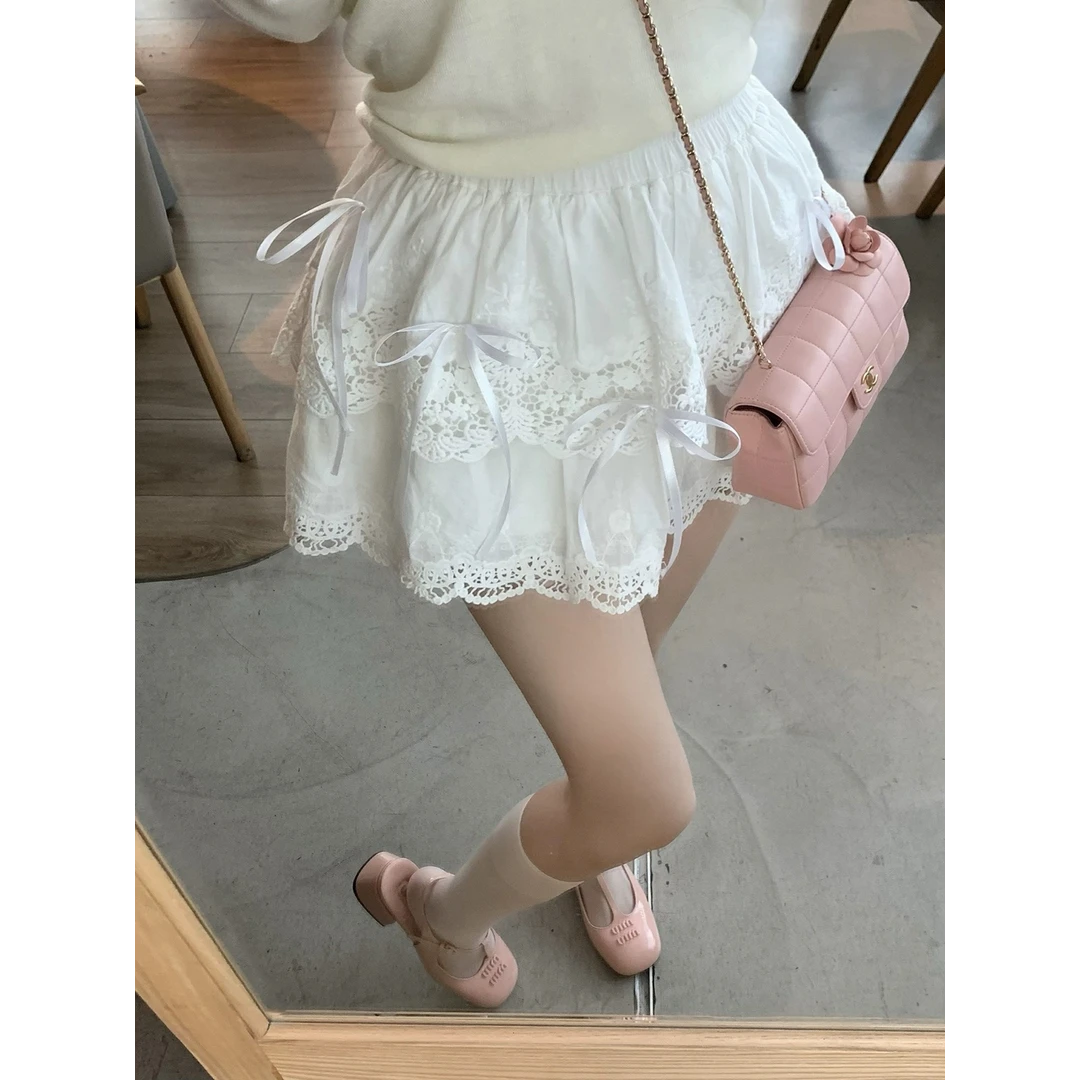 【月下昙花】甜辣蕾丝蝴蝶节白色芭蕾蛋糕裙公主裙女防走光裙子夏