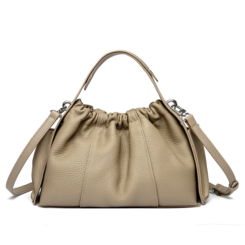 小ck云朵包时尚新款百搭牛皮褶皱单肩斜挎包女士真皮腋下抽绳手提