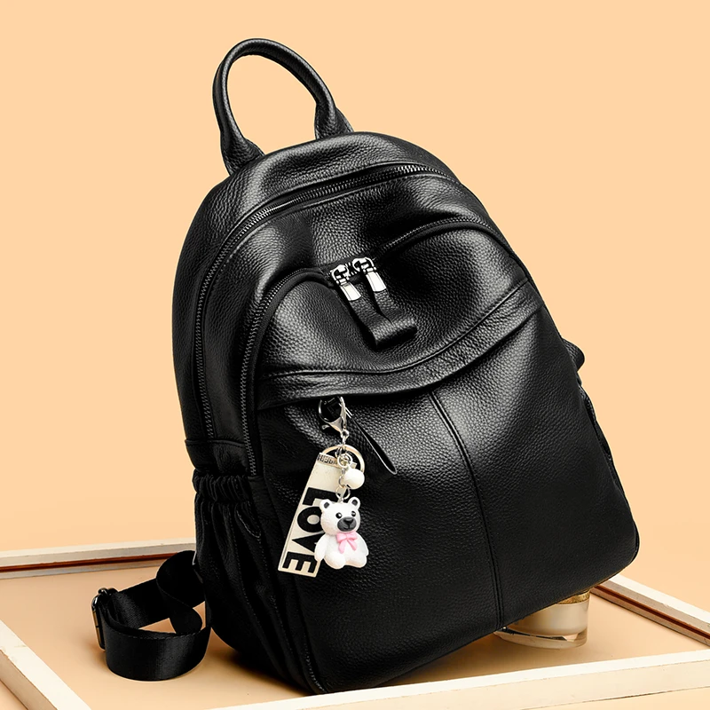 头层牛皮双肩包女时尚新款单肩包女士真皮学生大容量软皮背包女