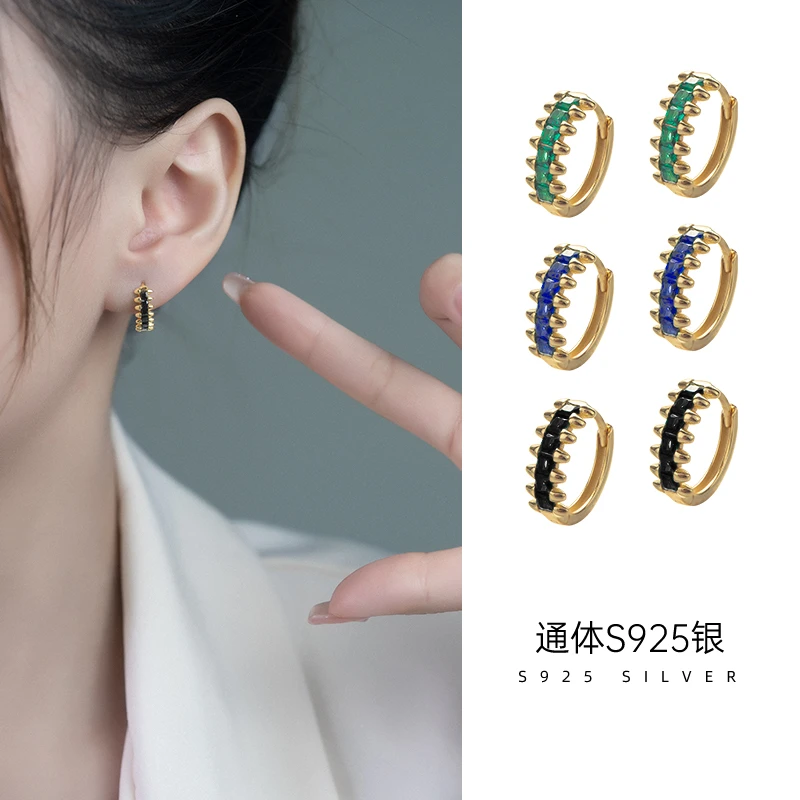 金美澳 925银合成锆石耳饰 2025年新款轻奢鱼骨百搭耳环小众设计