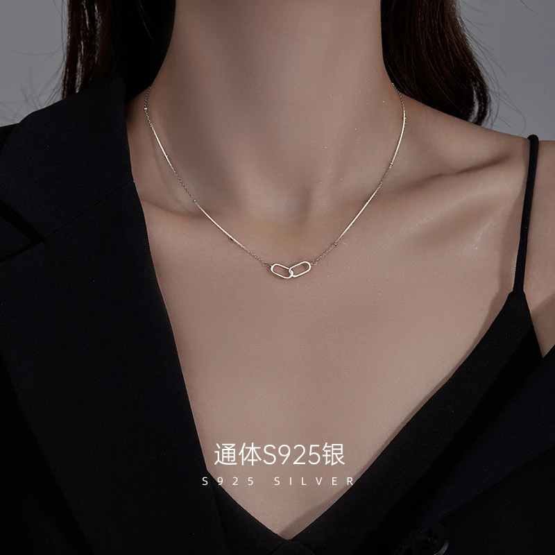 金美澳 链子925银 2025年新款潮环环相扣项链女锁骨链小众银饰品
