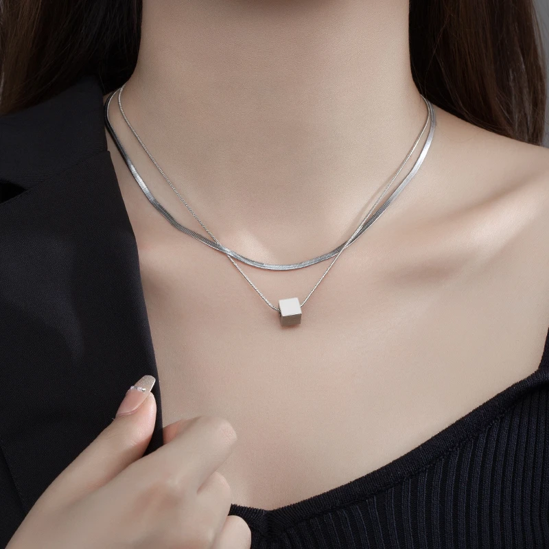 金美澳 钛钢项链 美式双层叠戴锁骨链首饰女款2025新款高级感饰品