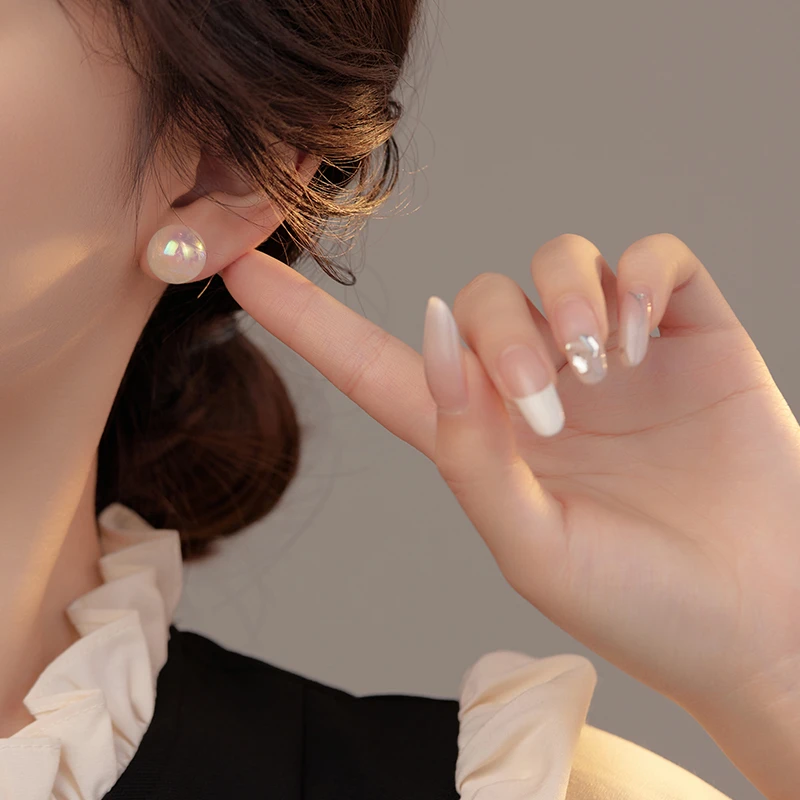 金美澳 足银仿珍珠耳饰 S999银气质法式优雅小众七彩珠珠耳钉精致