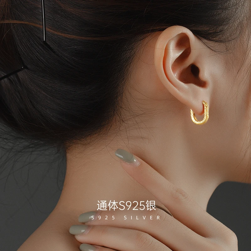 金美澳 925银耳饰 几何椭圆高级感素圈女士耳环小众气质耳钉耳圈