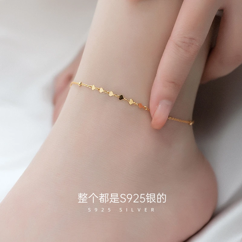 金美澳 925银脚链 纯银女款2025新款爆款高级感高档女士爱心足链