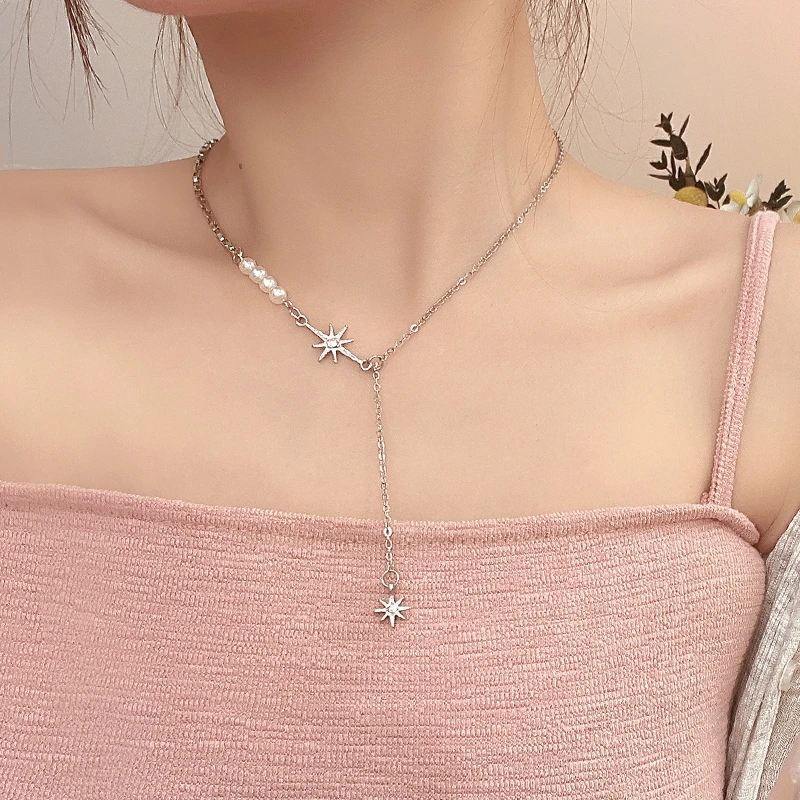 金美澳 铜合金仿珍珠项链 2025年气质星星小众首饰拼接潮流锁骨链