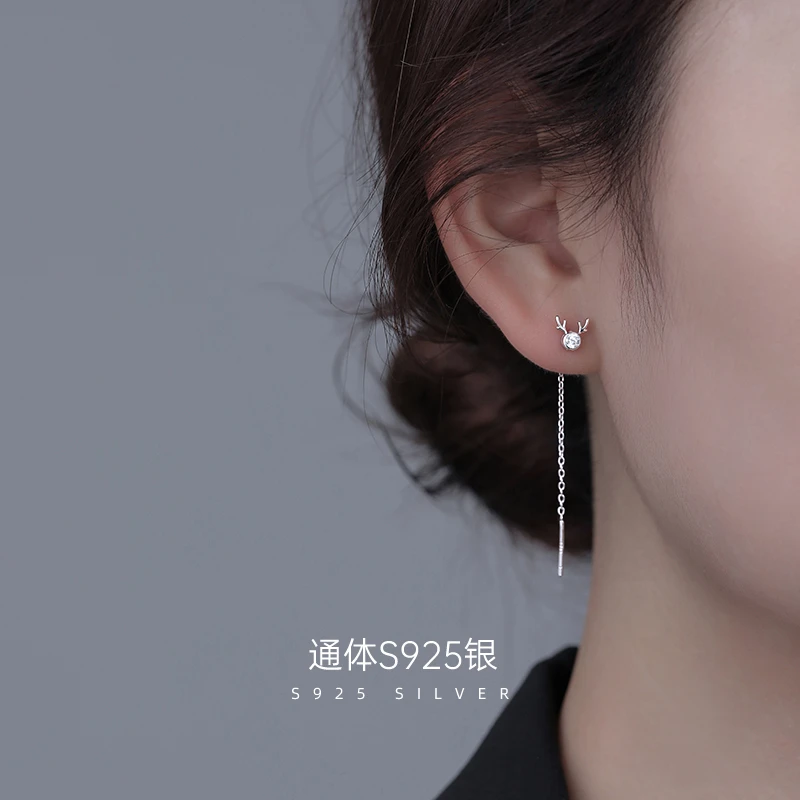 金美澳 925银合成锆石耳饰 气质纯银鹿角耳线轻奢高级感2025饰品