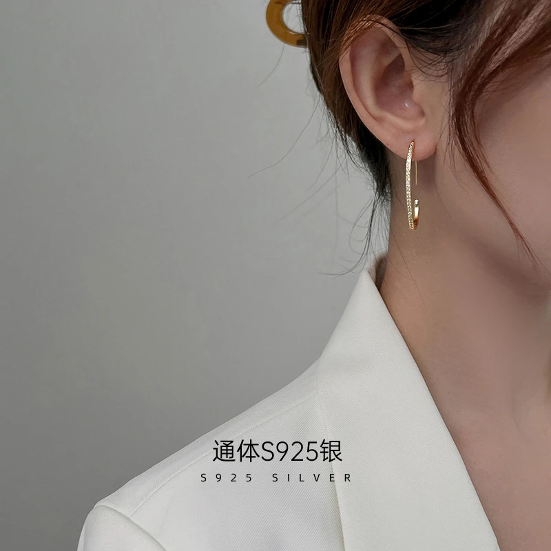 金美澳 925银耳饰 耳钩女小众银饰耳环高级感圆环耳钉2025年新款