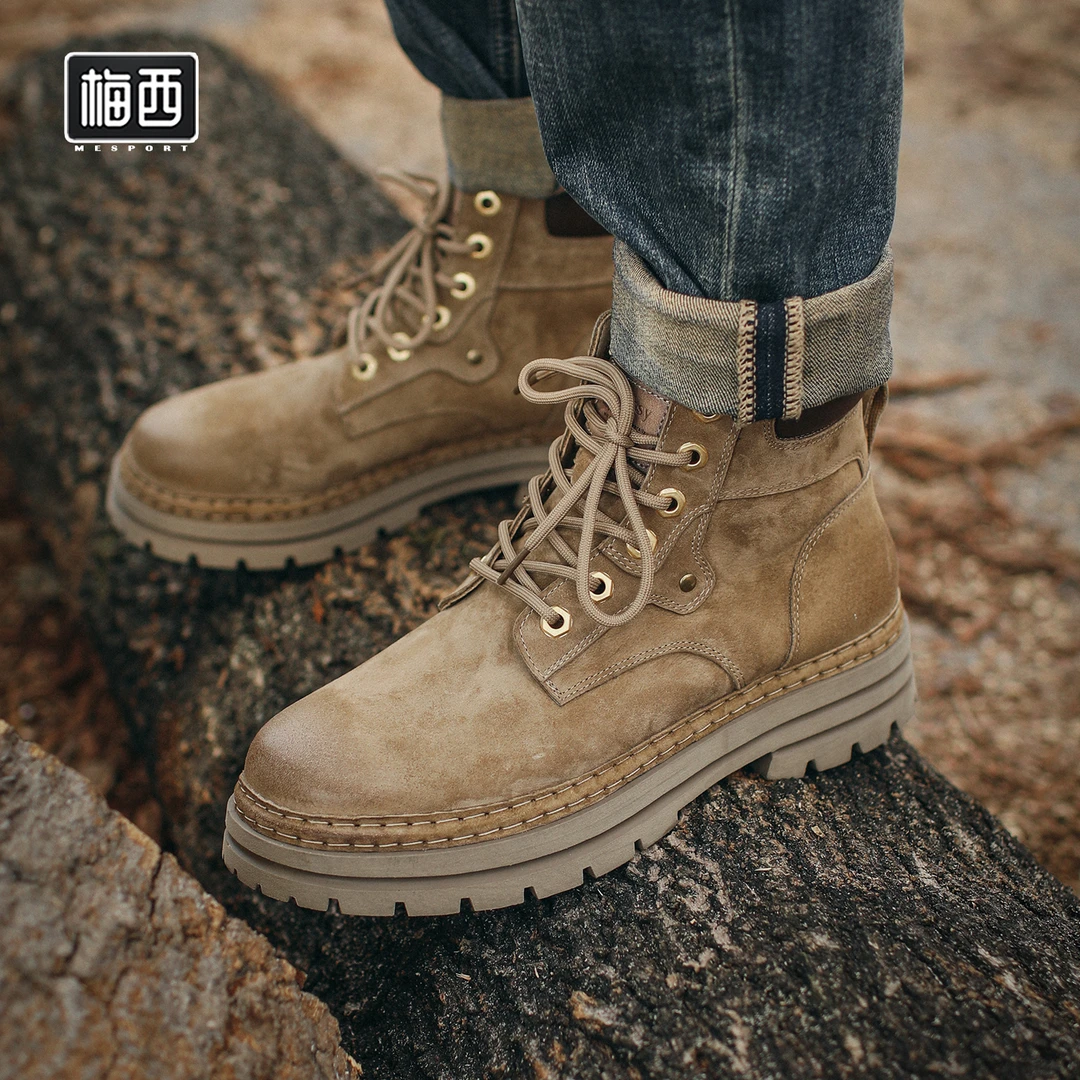 【梅西】马丁靴男款英伦中帮靴子复古工装秋季短靴YC2927 （43.44）