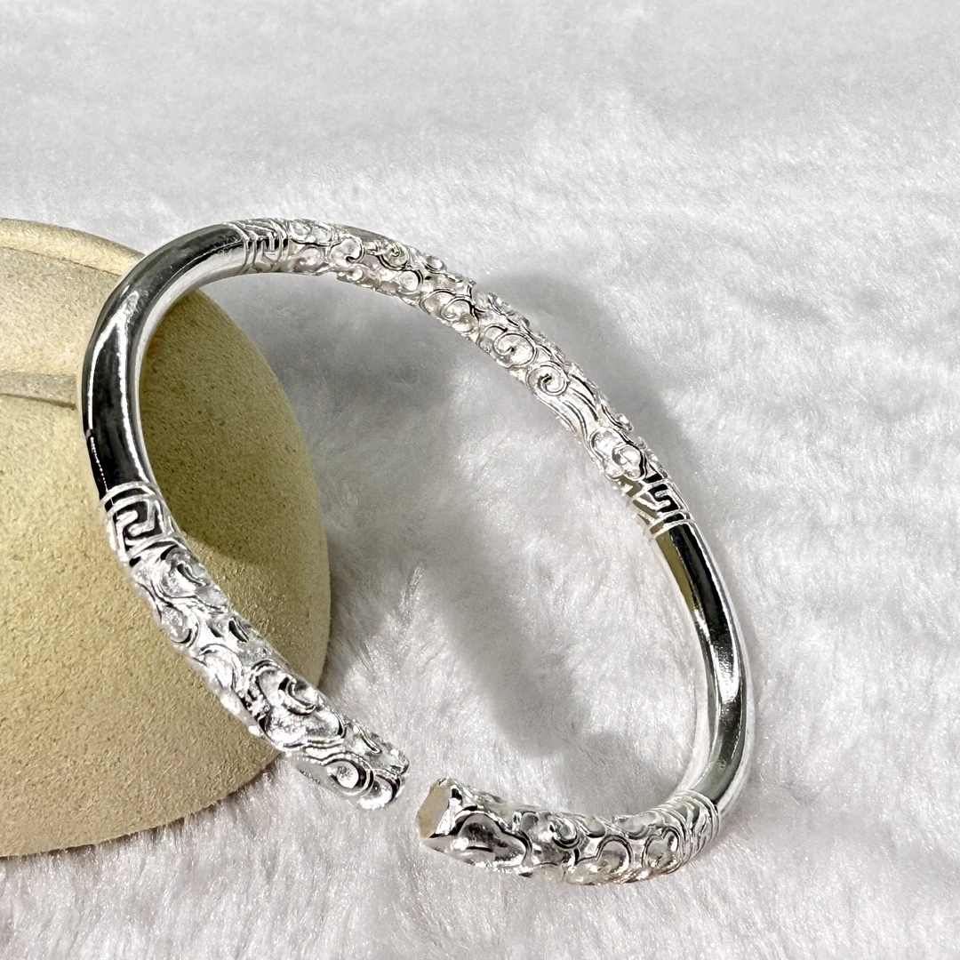 足银手镯 58号 金箍棒开口实心足银手镯