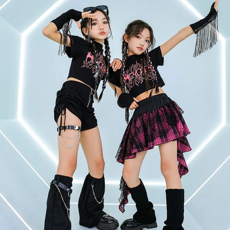 爵士舞服装女童时髦露脐潮酷模特走秀表演服女团jazz练功服炸街潮