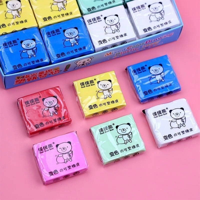 学生可塑橡皮擦可拉丝彩色软橡皮泥可变色益智玩具创意橡皮泥新款