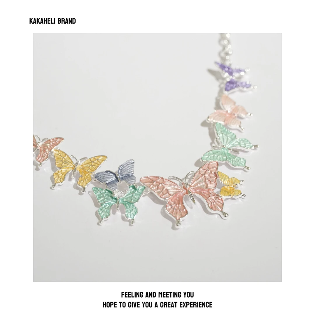 钛钢项链 气质百搭透明小众仙女ins超仙多只彩色蝴蝶项链KK752