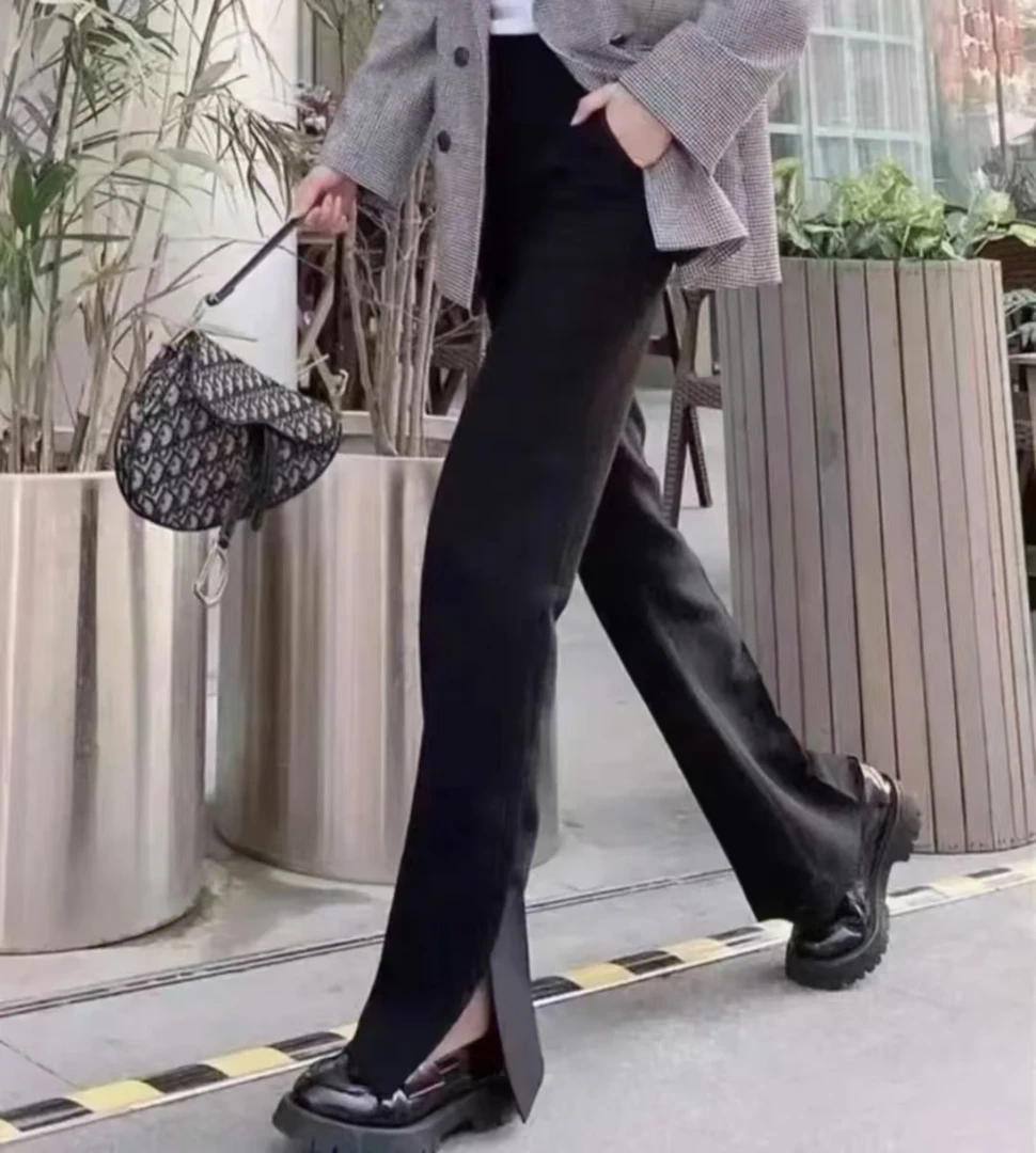 GIRDEAR/哥弟【专柜同款】新款高腰开叉休闲剪刀微喇裤1100234