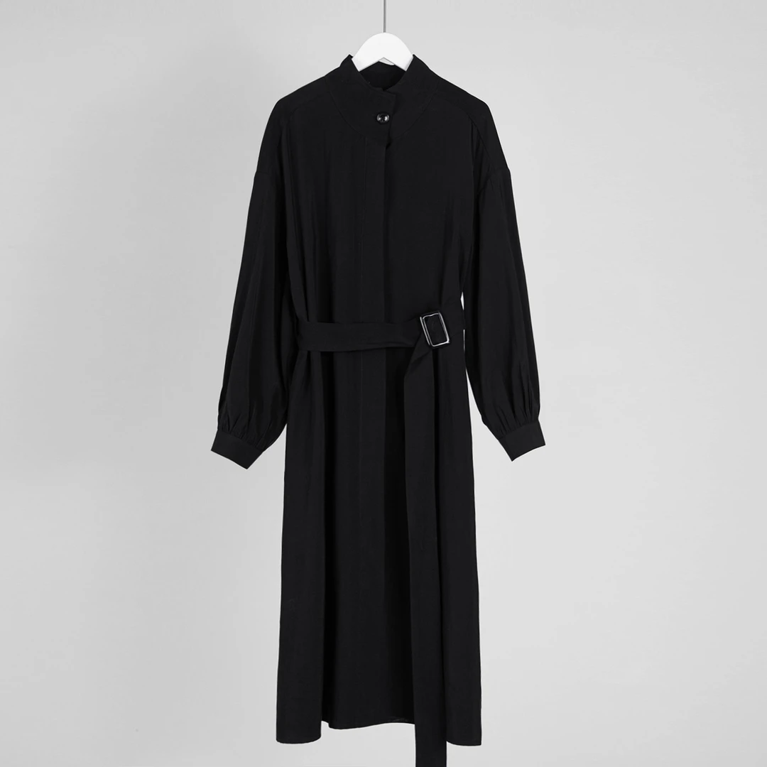 （几里）暮风-气质纯色纯色系带连衣裙 裙长119胸围102 2031510