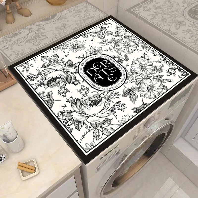 美式复古洗衣机盖垫硅藻泥防尘罩顶垫冰箱盖布台面吸水床头柜垫子