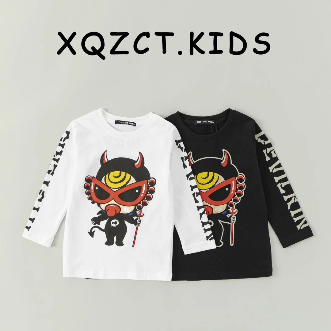 恶魔纯棉圆领休闲春季长袖T恤黑白色儿童男女生款春秋时尚亲子装