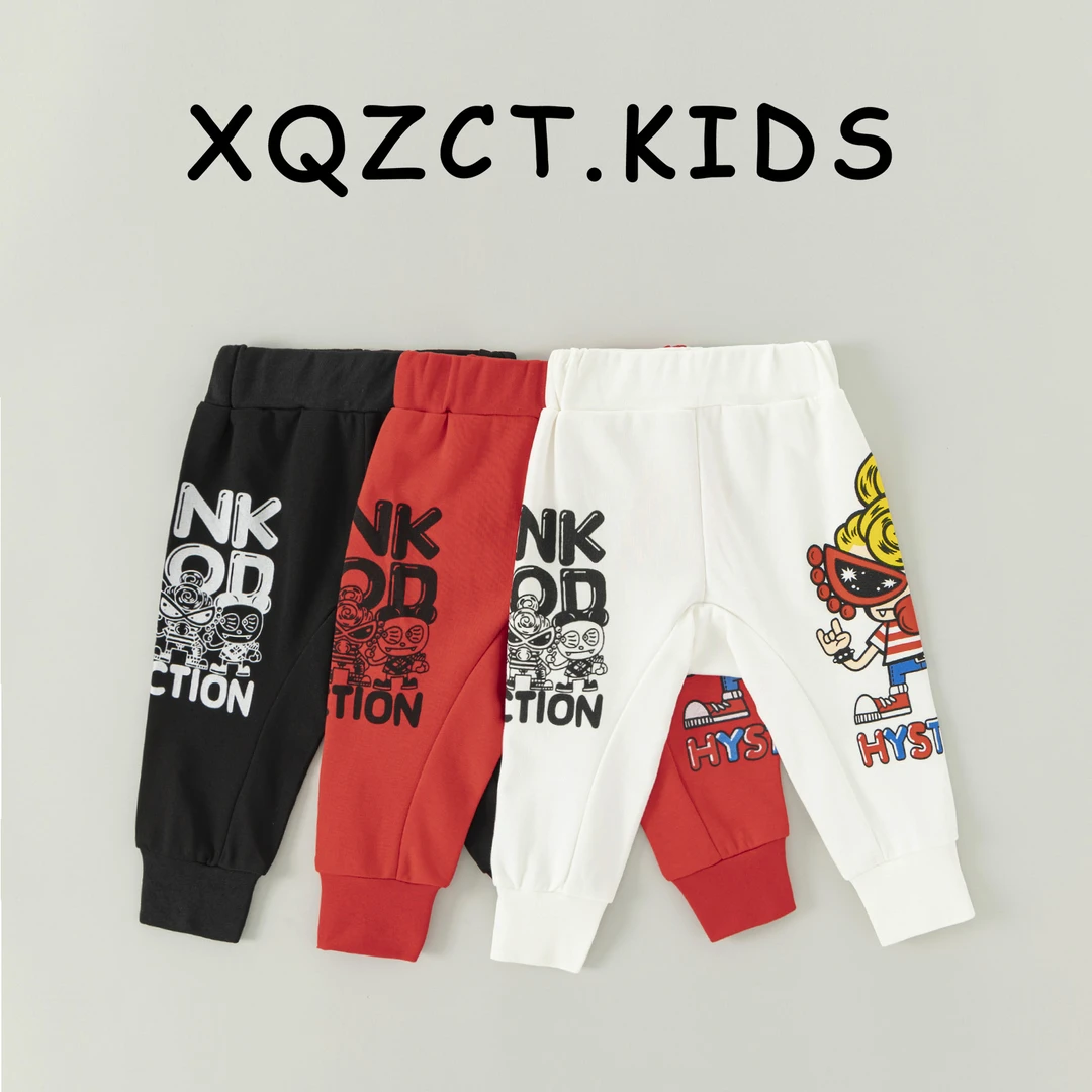 七分裤虎牙PP裤垮垮裤儿童时尚黑超童装日系英文字母印花男女童