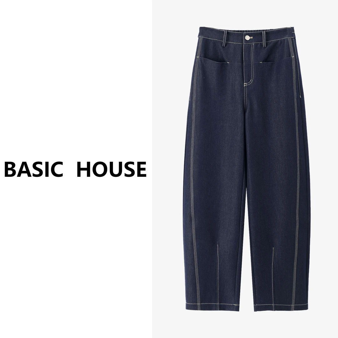 Basic House/百家好时尚宽松丹宁牛仔裤通勤设计师秋季裤子1252