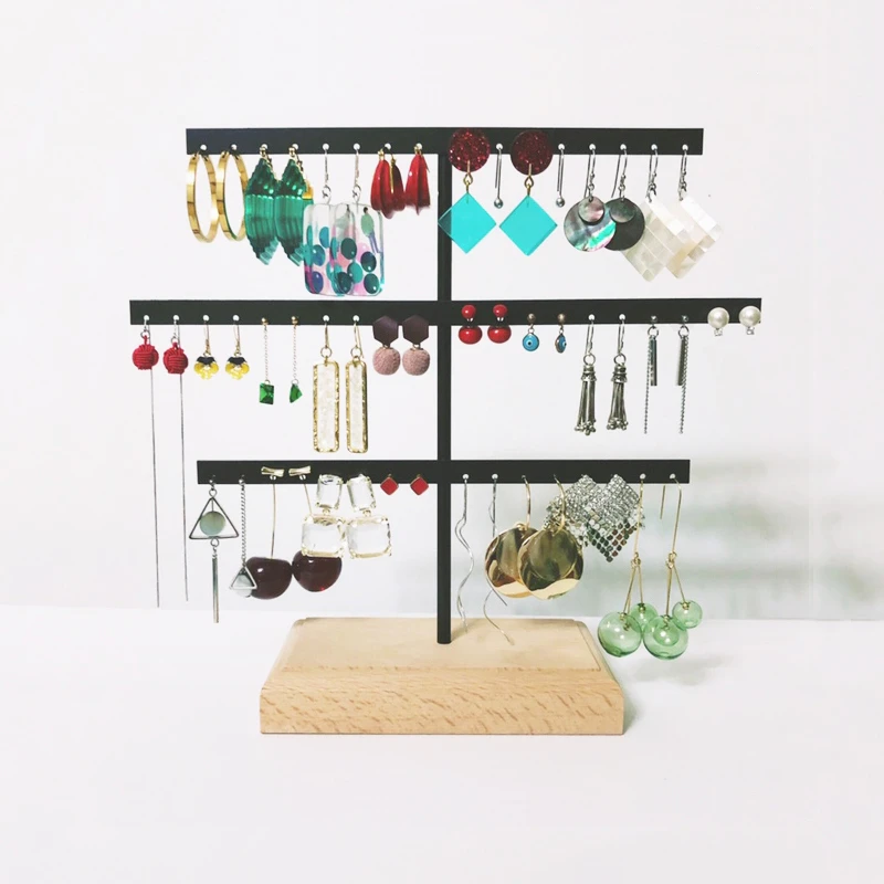 首饰展示架 实木铁艺耳环展示架桌面陈列首饰展示道具耳饰收纳架