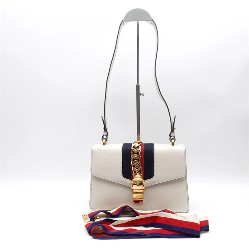 95新 GUCCI/古驰 塞尔维亚 白色拼红蓝条单肩包T_ZY0000351016
