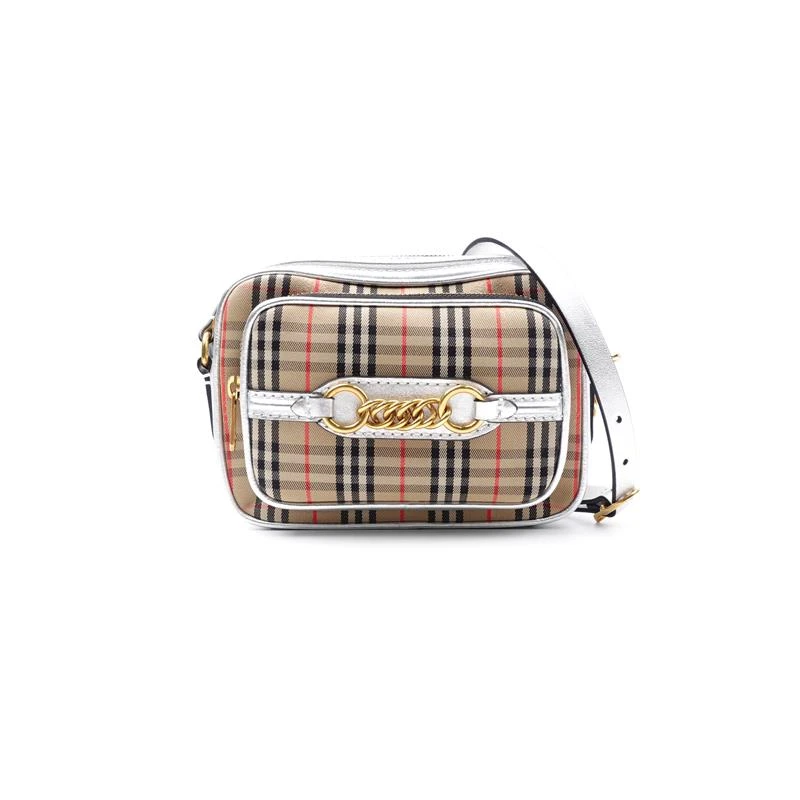 95新 BURBERRY/博柏利 卡其 格纹拼银单肩包T_ZY0000391434